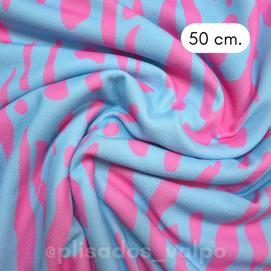 Lycra Sofía /  Animal print cielo 1/2 mt