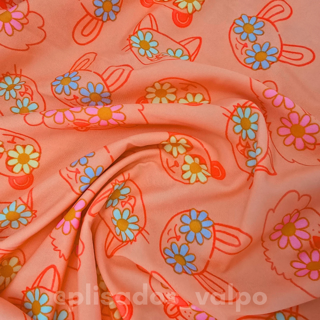 Lycra dupont / animalitos naranjo pastel
