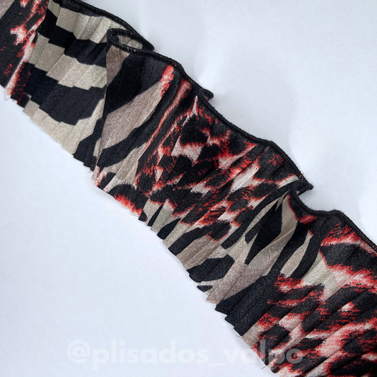 Plisado satín / animal print rojo