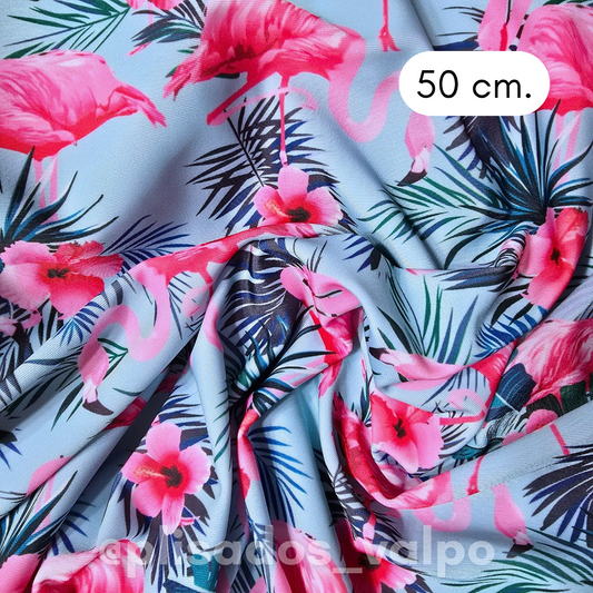 Lycra Dupont / Flamencos celeste 1/2 mt