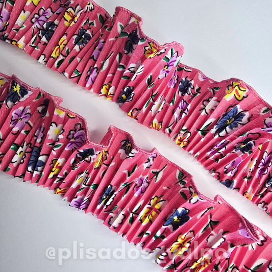 Plisado popelina / Jardín rosa frutilla