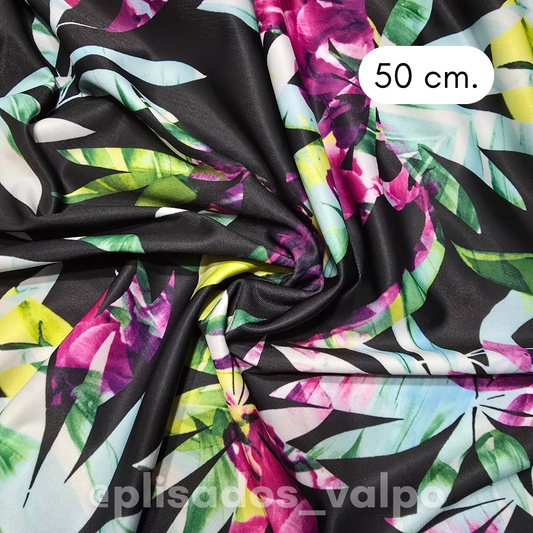 Lycra Dupont / Hojas multicolor 1/2 mt