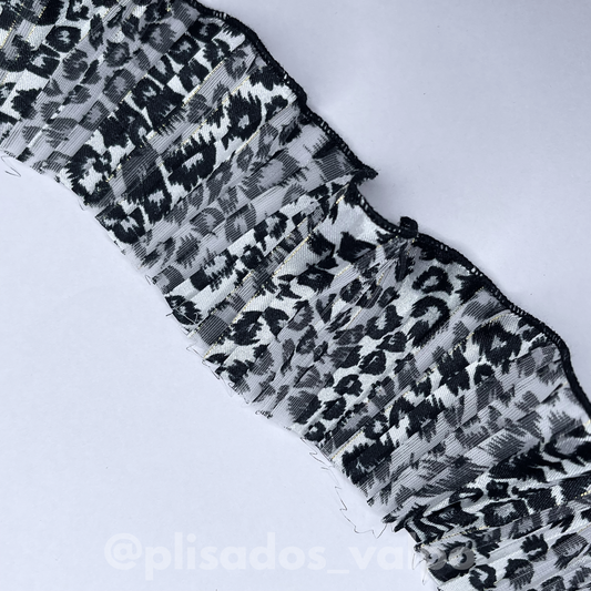 Plisado satín / animal print blanco