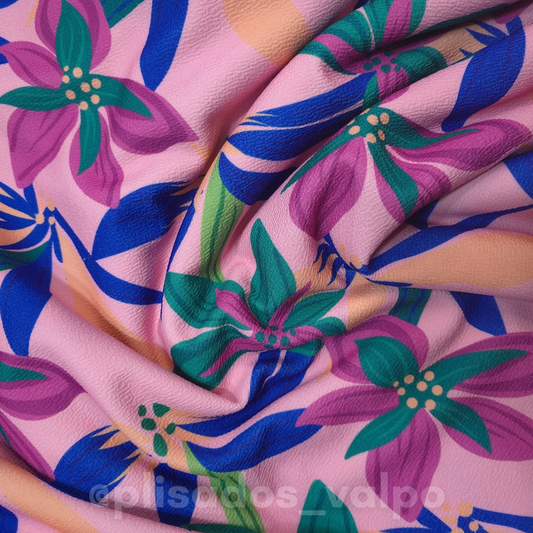 Lycra Sofía / malva floral 1mt
