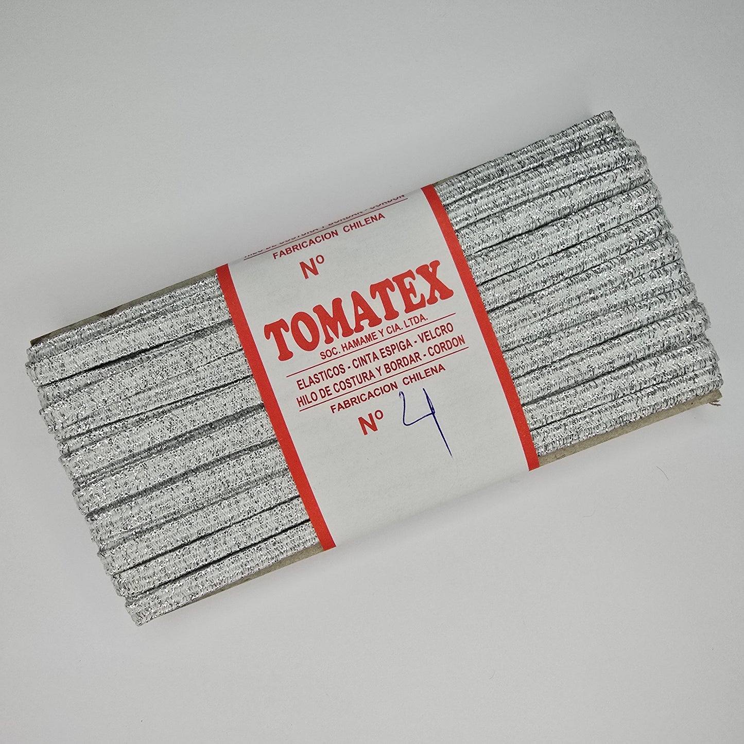 Elástico TOMATEX N°4 / blanco lurex plateado