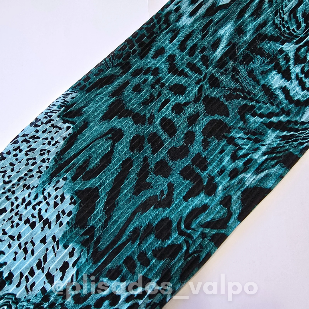 Plisado gasa / Animal print turquesa