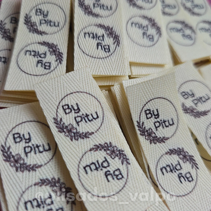 Etiquetas cinta espiga / Personalizadas 1,5x5 cm 100u.