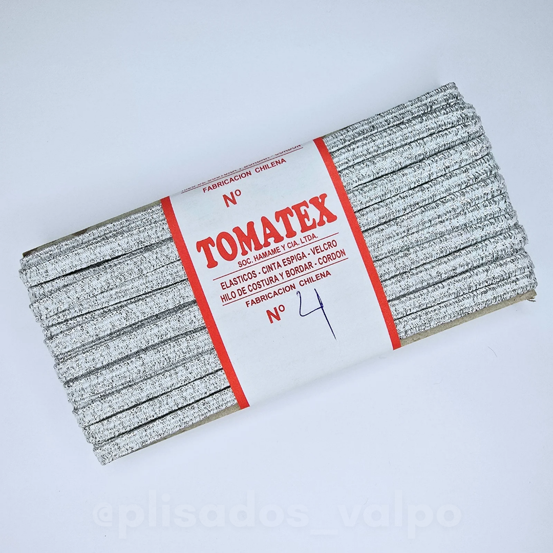 Elástico TOMATEX N°4 / blanco lurex plateado