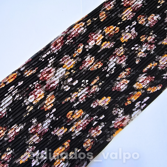 Plisado gasa / Negro floreado multicolor